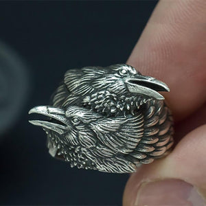 Viking Odin Double Ravens Stainless Steel Ring (8 Sizes)