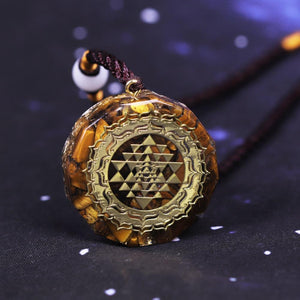 Tiger Eye Orgonite Sri Yantra Pendant Chakra Energy Meditation Necklace