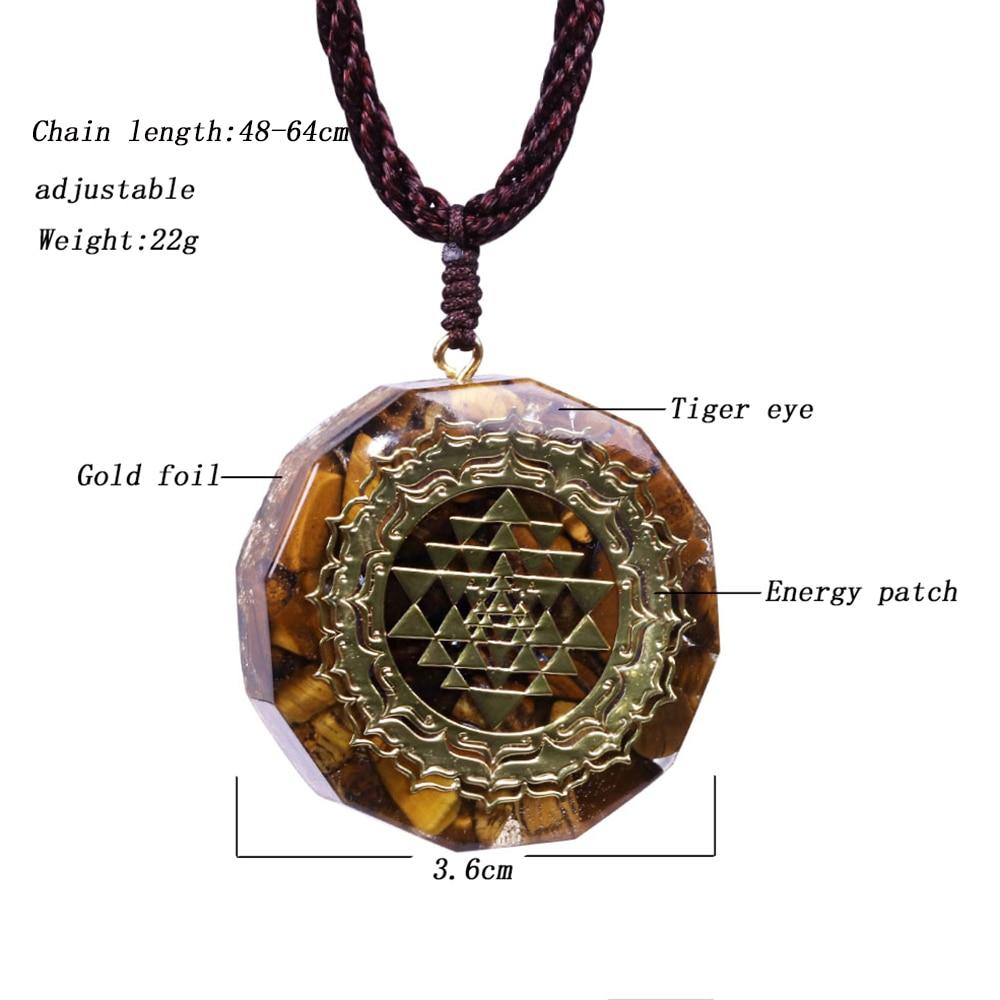 Tiger Eye Orgonite Sri Yantra Pendant Chakra Energy Meditation Necklace