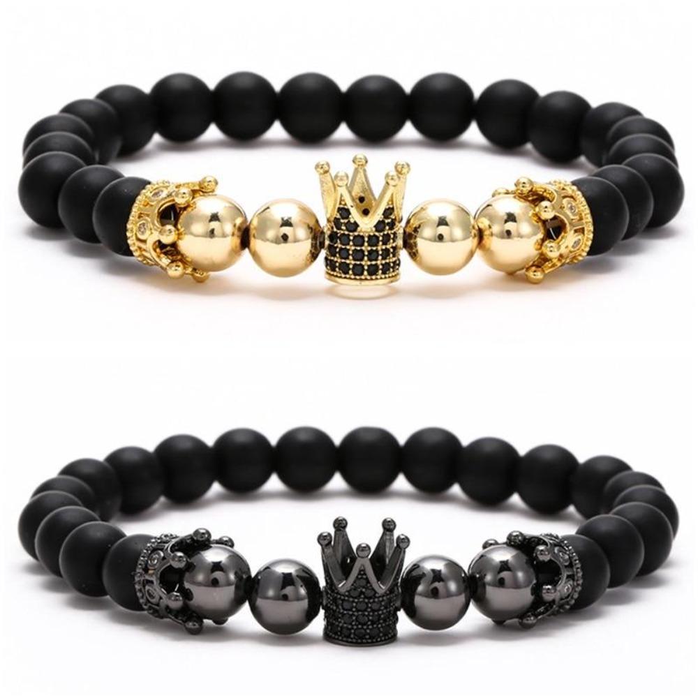 Skull, Knight or Crown King Bling Royal Ice Bead Unisex Bracelet (16 Designs) S-L