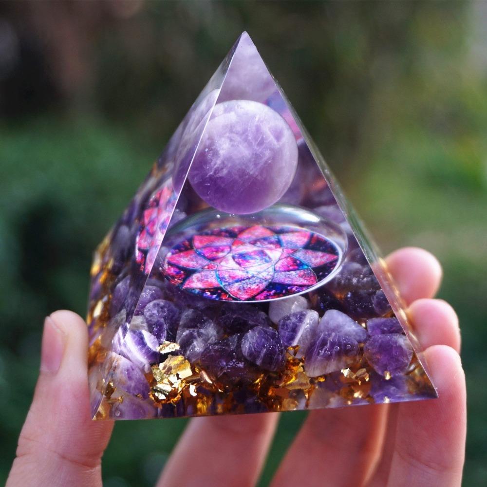 Orgonite Pyramid Amethyst Crystal Sphere Reiki Meditation Healing Energy