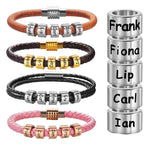 Men or Women Leather Custom Bracelet Personalized Beads Children, Pets, Family Names (up to 10 names)