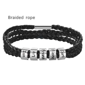 Men or Women Leather Custom Bracelet Personalized Beads Children, Pets, Family Names (up to 10 names)