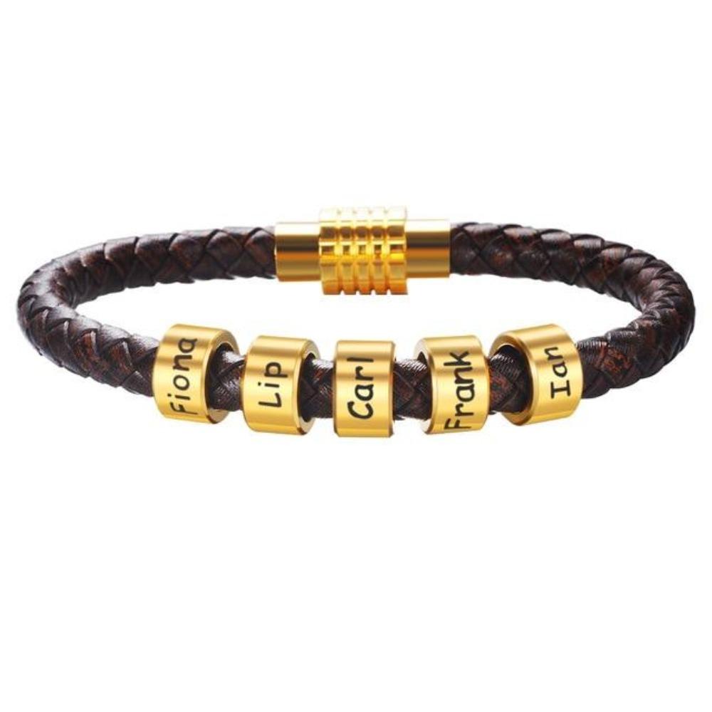 Men or Women Leather Custom Bracelet Personalized Beads Children, Pets, Family Names (up to 10 names)