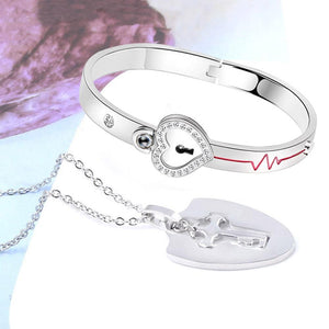 100 Language Heartbeat Key to My Heart Couple Necklace & Bracelet Lock and Key Set (16 Designs)