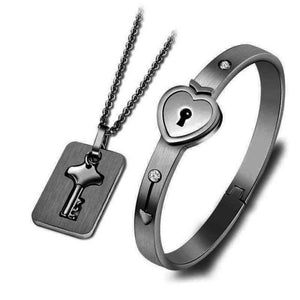 100 Language Heartbeat Key to My Heart Couple Necklace & Bracelet Lock and Key Set (16 Designs)