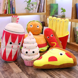 French Fries Hamburger Ice Cream Pizza Sausage Cake Popcorn Pillow Plush Stuffed Toys (25 Designs & 9 Sizes)