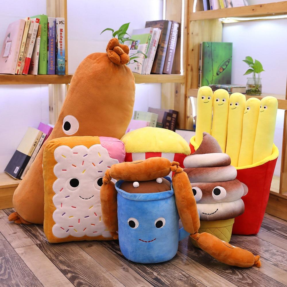 French Fries Hamburger Ice Cream Pizza Sausage Cake Popcorn Pillow Plush Stuffed Toys (25 Designs & 9 Sizes)