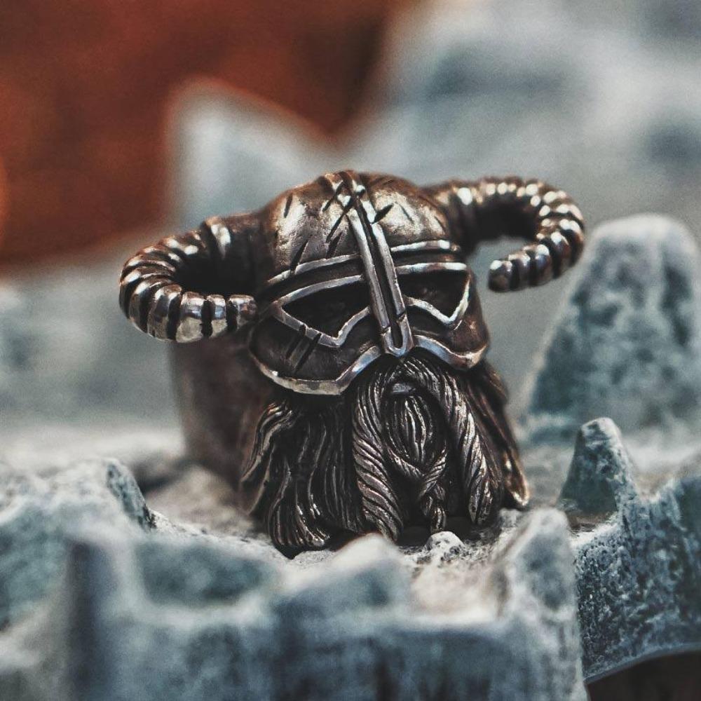 Viking Odin Warrior Horn Helmet Stainless Steel Ring (6 Sizes)