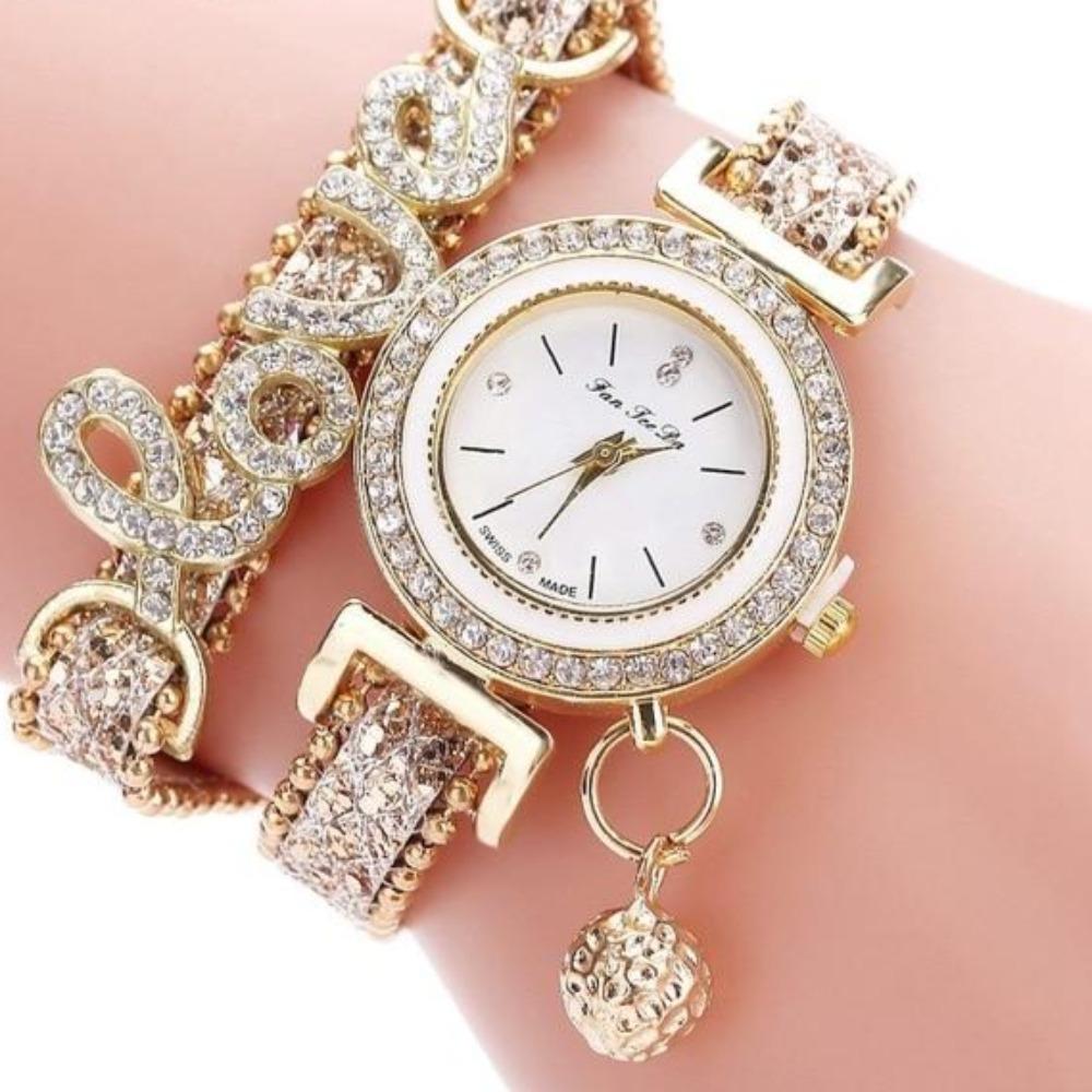 Love Women's Rhinestone Watch and Bracelet Set (6 Colors) Quartz