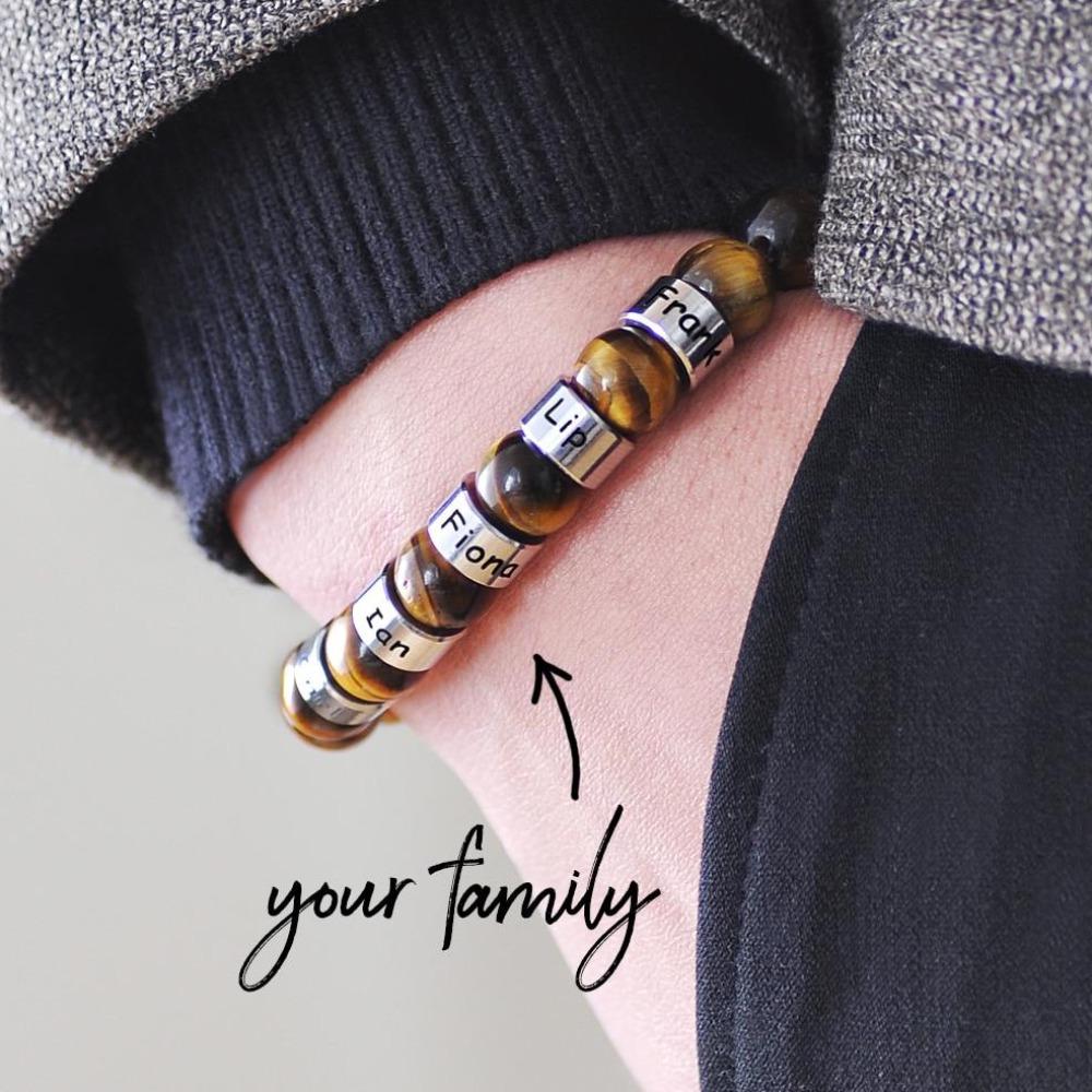 Men or Women Leather Custom Bracelet Personalized Beads Children, Pets, Family Names (up to 10 names)