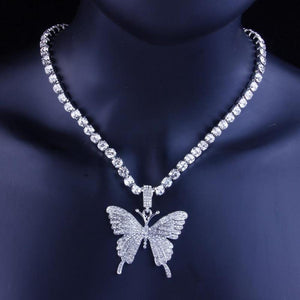 Iced Butterfly Pendant Necklace (4 Colors) Cubic Zirconia