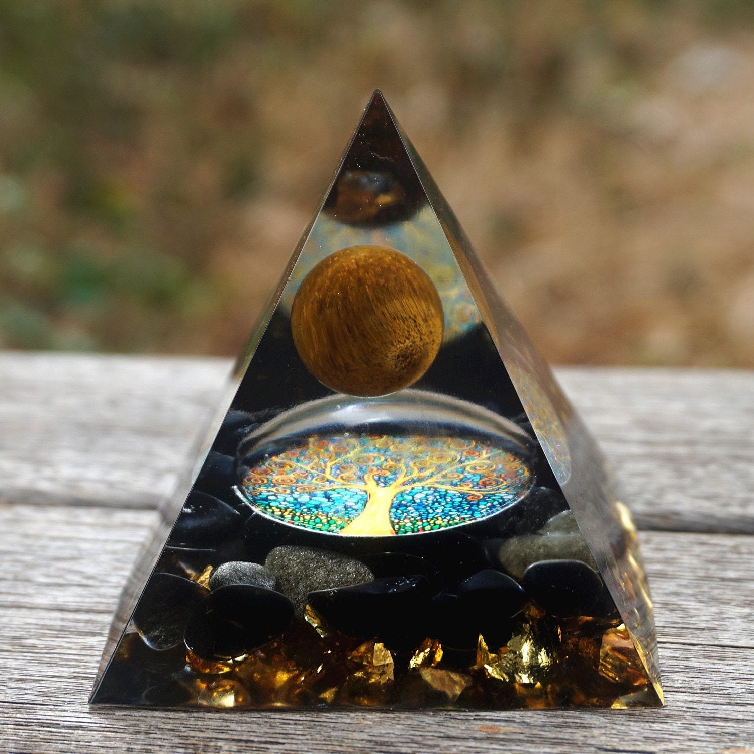 Orgonite Obsidian Pyramid Tiger Eye Crystal Sphere Reiki Healing Meditation