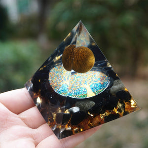 Orgonite Obsidian Pyramid Tiger Eye Crystal Sphere Reiki Healing Meditation