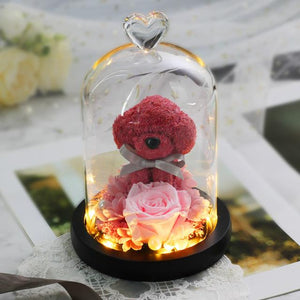 Immortal Preserved Rose Puppy Dog Glass LED Display (4 Colors)