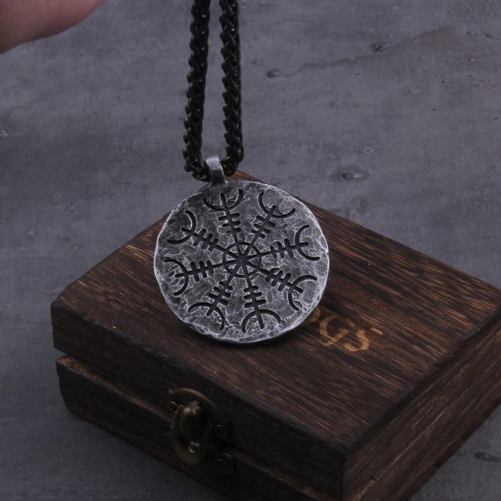 Viking Helm of Awe Compass Pendant Necklace Chain for Men (2 Sizes)