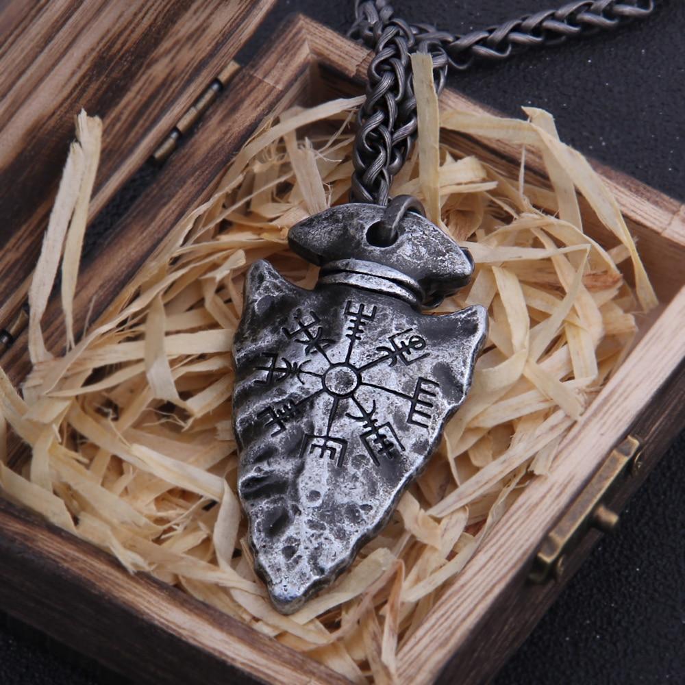 Viking Helm of Awe Arrow Head Pendant Chain Necklace (2 Colors & 2 Sizes)