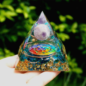 Orgonite Pyramid Amethyst Crystal Blue Sphere Quartz EMF Protection Energy