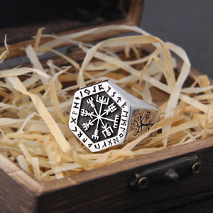 Viking Totem Odin Nordic Runic Compass Stainless Ring for Men (7 Sizes)