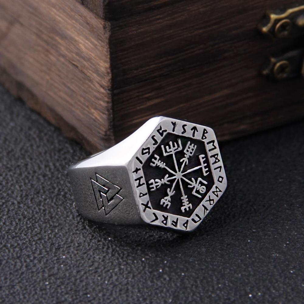 Viking Totem Odin Nordic Runic Compass Stainless Ring for Men (7 Sizes)