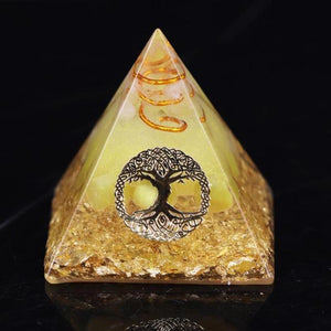 Ceregat Orgonite Pyramid Yellow (2 Styles) Chakra Energy Tree of Life For Wealth And Prosperity