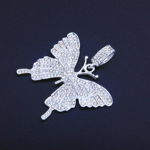 Iced Butterfly Pendant Necklace (4 Colors) Cubic Zirconia