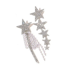 Rhinestone Ice Shooting Star Earrings (Silver)