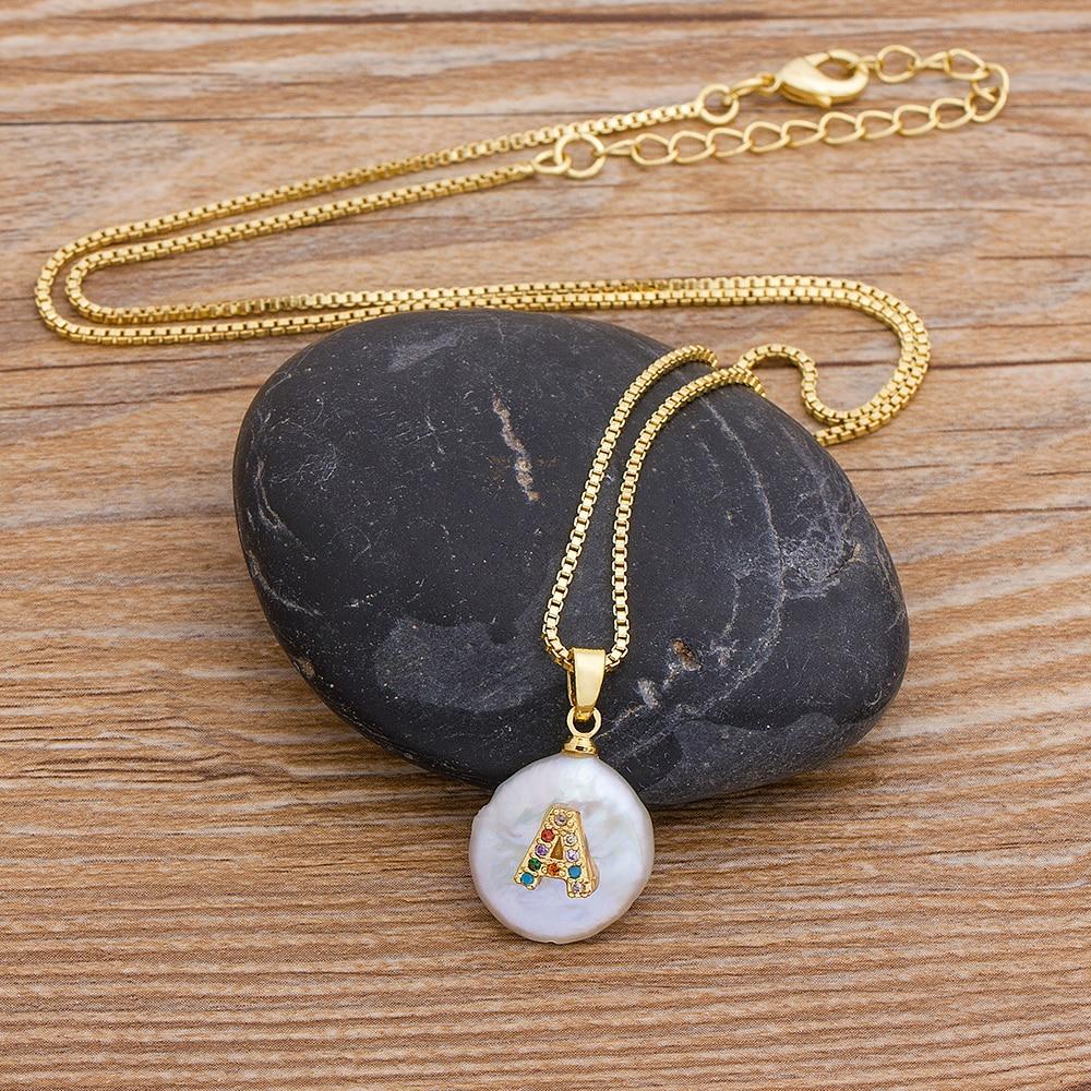 Gold Pearl Charm Personalized Letter Initial Custom Necklace