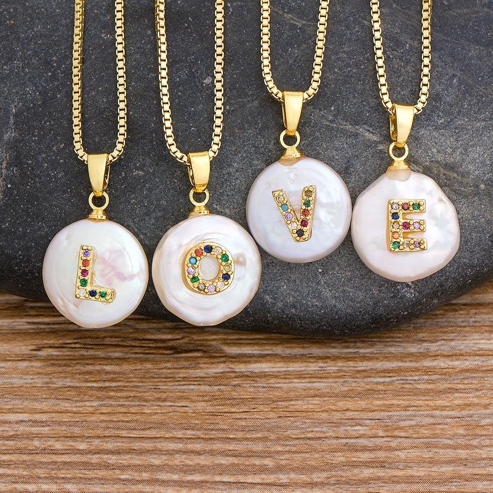 Gold Pearl Charm Personalized Letter Initial Custom Necklace