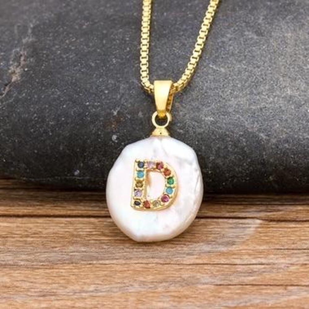 Gold Pearl Charm Personalized Letter Initial Custom Necklace
