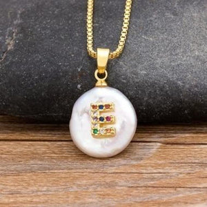Gold Pearl Charm Personalized Letter Initial Custom Necklace