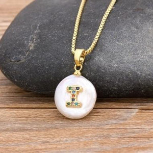 Gold Pearl Charm Personalized Letter Initial Custom Necklace