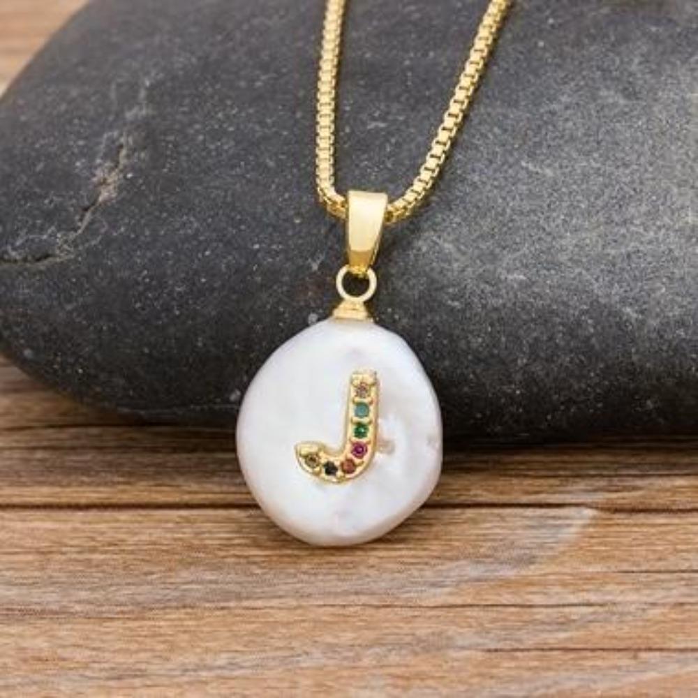 Gold Pearl Charm Personalized Letter Initial Custom Necklace