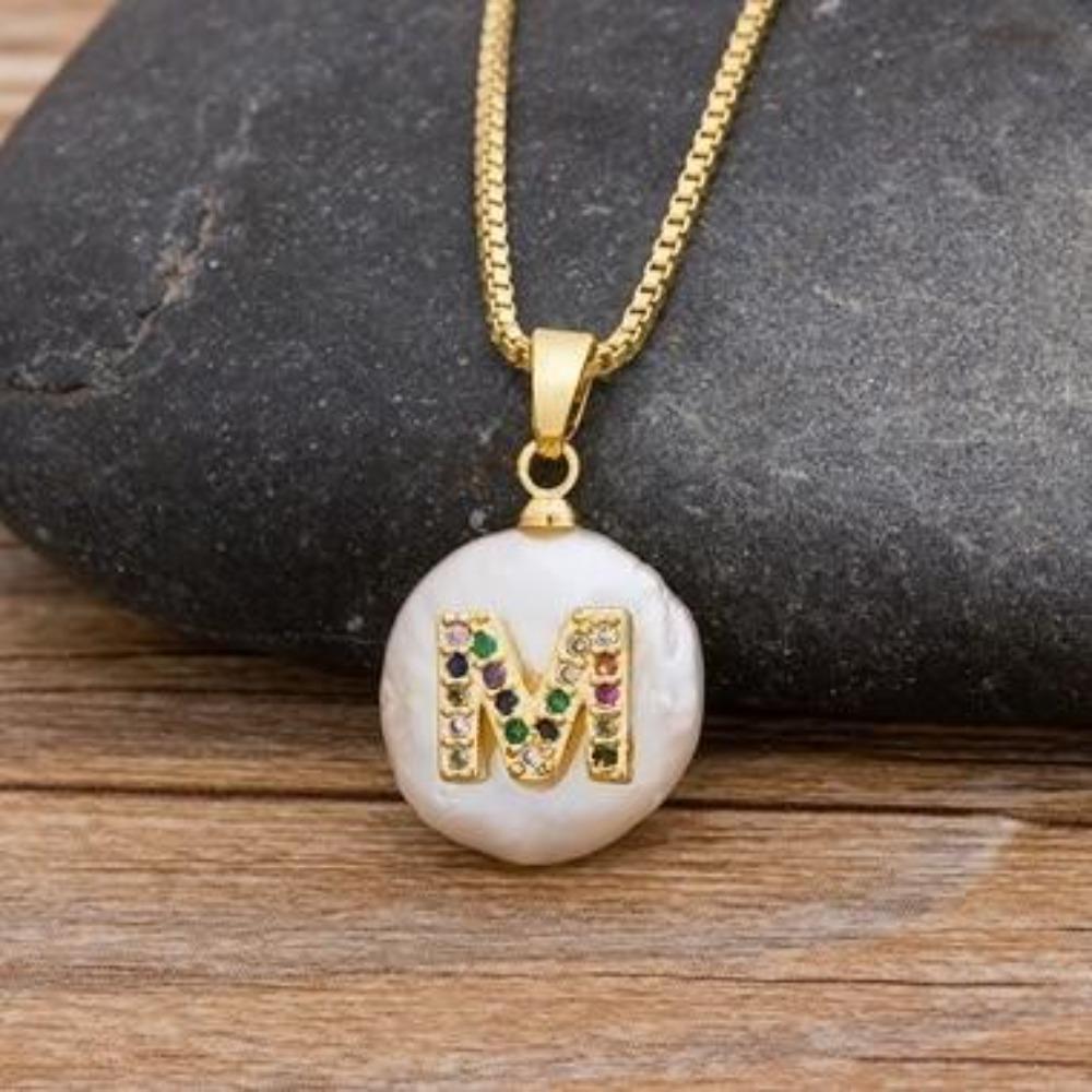 Gold Pearl Charm Personalized Letter Initial Custom Necklace