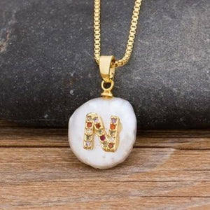 Gold Pearl Charm Personalized Letter Initial Custom Necklace