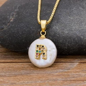 Gold Pearl Charm Personalized Letter Initial Custom Necklace