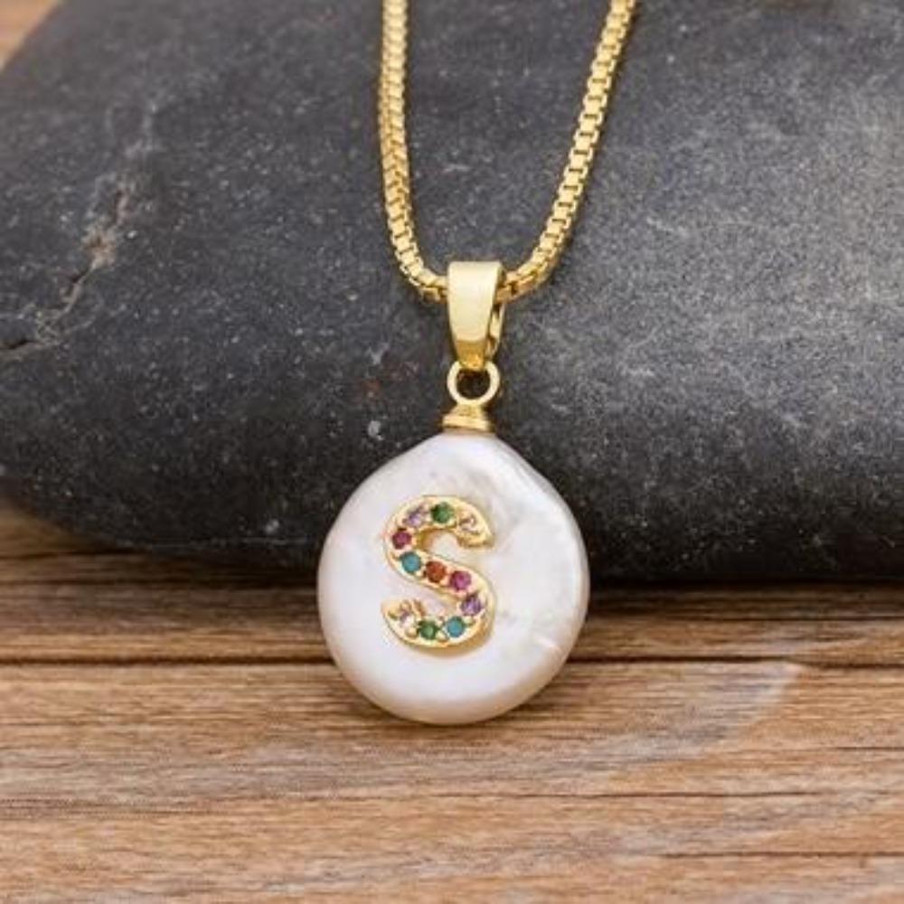 Gold Pearl Charm Personalized Letter Initial Custom Necklace
