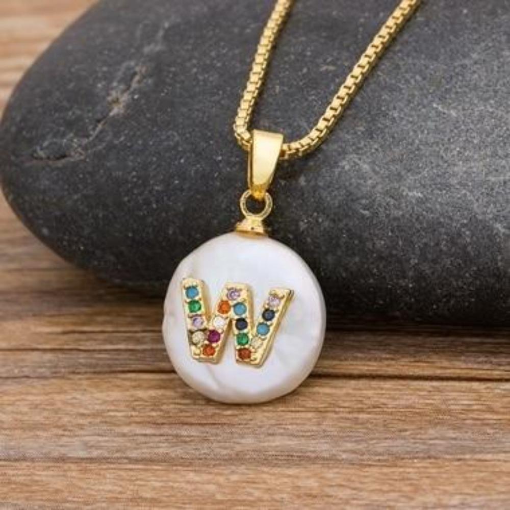 Gold Pearl Charm Personalized Letter Initial Custom Necklace