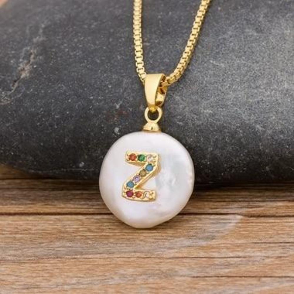 Gold Pearl Charm Personalized Letter Initial Custom Necklace