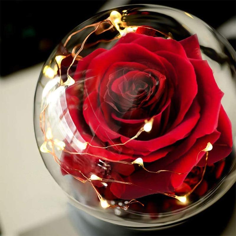 Crystal Ball Enchanted Red Rose LED Glass Display