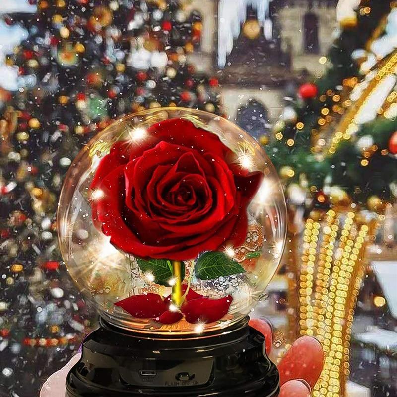 Crystal Ball Enchanted Red Rose LED Glass Display