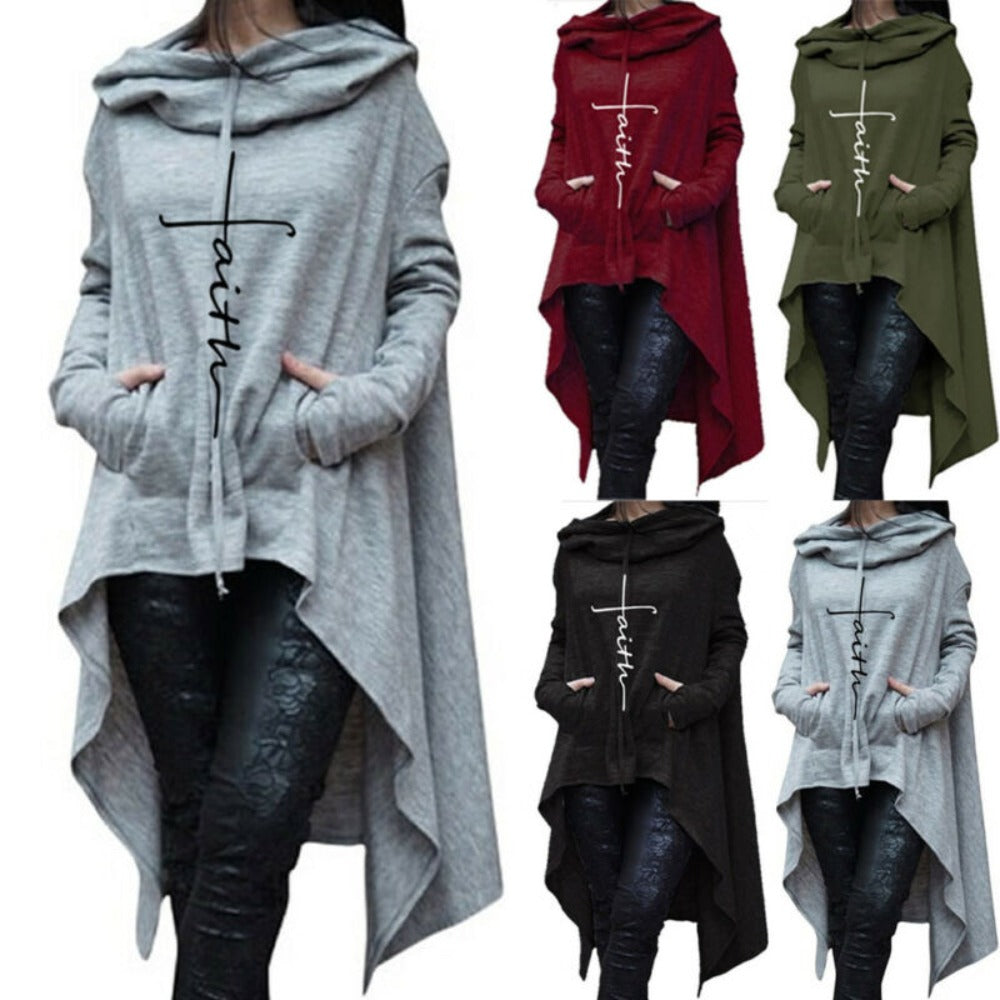 Faith Pullover Long Hooded Dress (4 Colors) S-3XL Red Gray Green Black Best Gift Shoppers