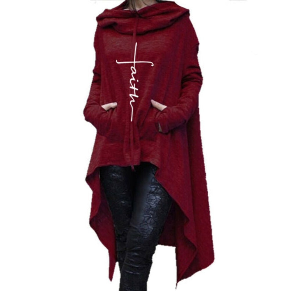 Faith Pullover Long Hooded Dress (4 Colors) S-3XL Red Best Gift Shoppers Autumn Women Hoodies Sweatshirts hooded pocket