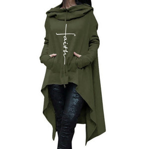 Faith Pullover Long Hooded Dress (4 Colors) S-3XL Army Green Best Gift Shoppers Autumn Women Hoodies Sweatshirts hooded pocket