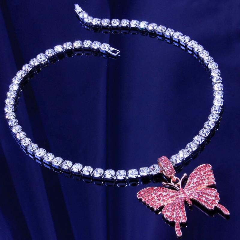 Iced Butterfly Pendant Necklace (4 Colors) Cubic Zirconia