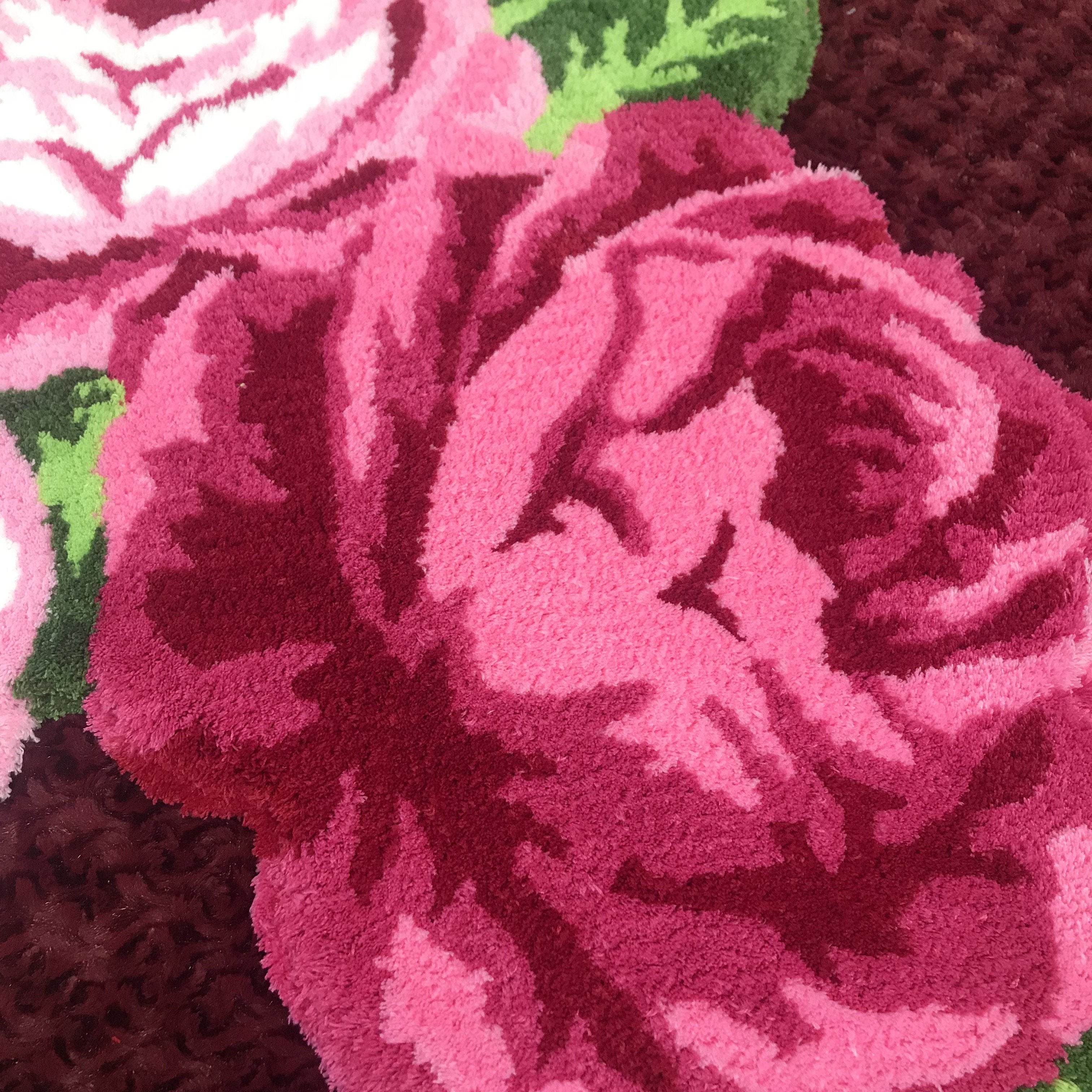 Triple Rose Flower Carpet Rug Mat (4 Colors) Bathroom Decor