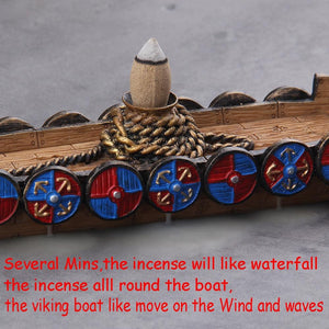 Viking Dragon Ship Down Flow Draft Incense Burner (10pcs Free Cone)