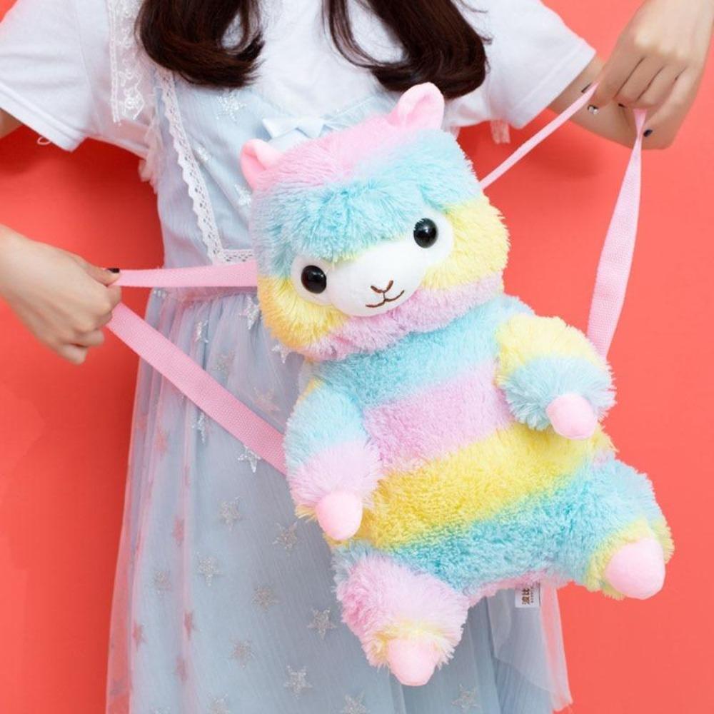 Llama Plush Backpack 3D Stuffed Animal (Rainbow or White)