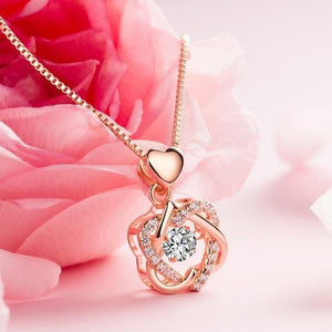 "Infinity" Metal Rose Jewelry Holder Optional Cubic Zirconia Necklace (Red or Blue Rose) Rose Gold or Silver Necklace