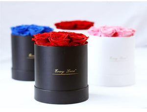 Luxurious Immortal Enchanted Preserved Rose In Round Gift Box (3 Sizes) 3 Colors White or Black Box